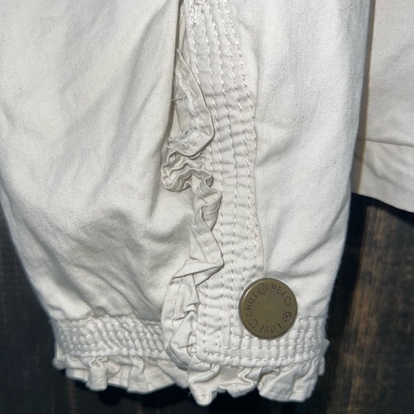 Peace Love Chill Jacket M Cream Ivory Zip Front Ruffles Pockets Boho Moto Style - Picture 5 of 7